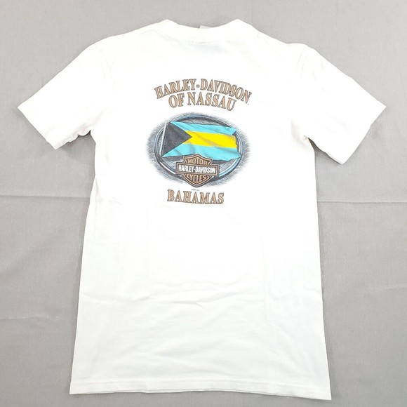 Harley Davidson It Better In The Bahamas White Short Sleeve Beach Sunset Small - Picture 5 of 10